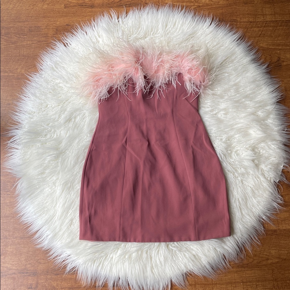 House of CB Alexa Pink Strapless Feather Dress